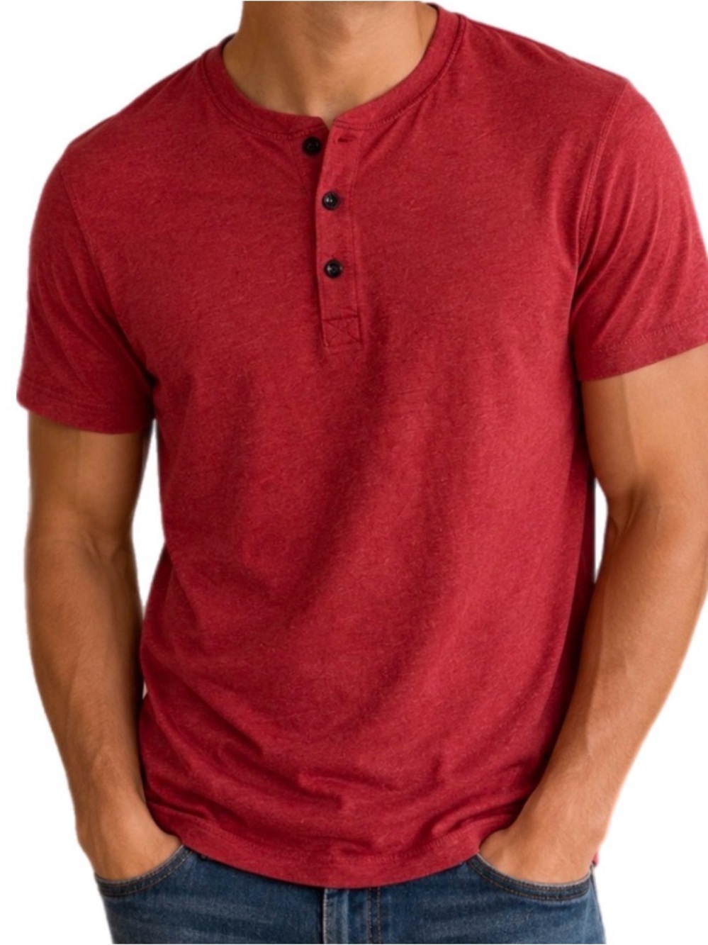 M J. Crew Slim Broken In Men's Red Henley T Shirt 100% Cotton Streetwear
